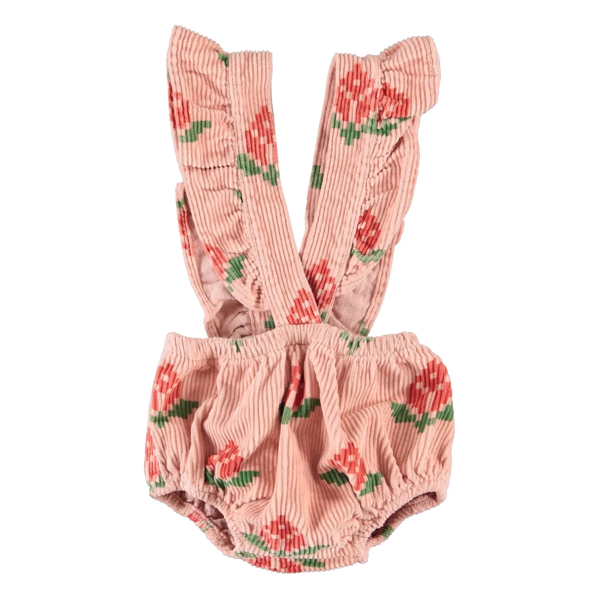 Piupiuchick - Organik Pamuklu Kadife Çiçek Desenli Askısız Bloomer | Pembe