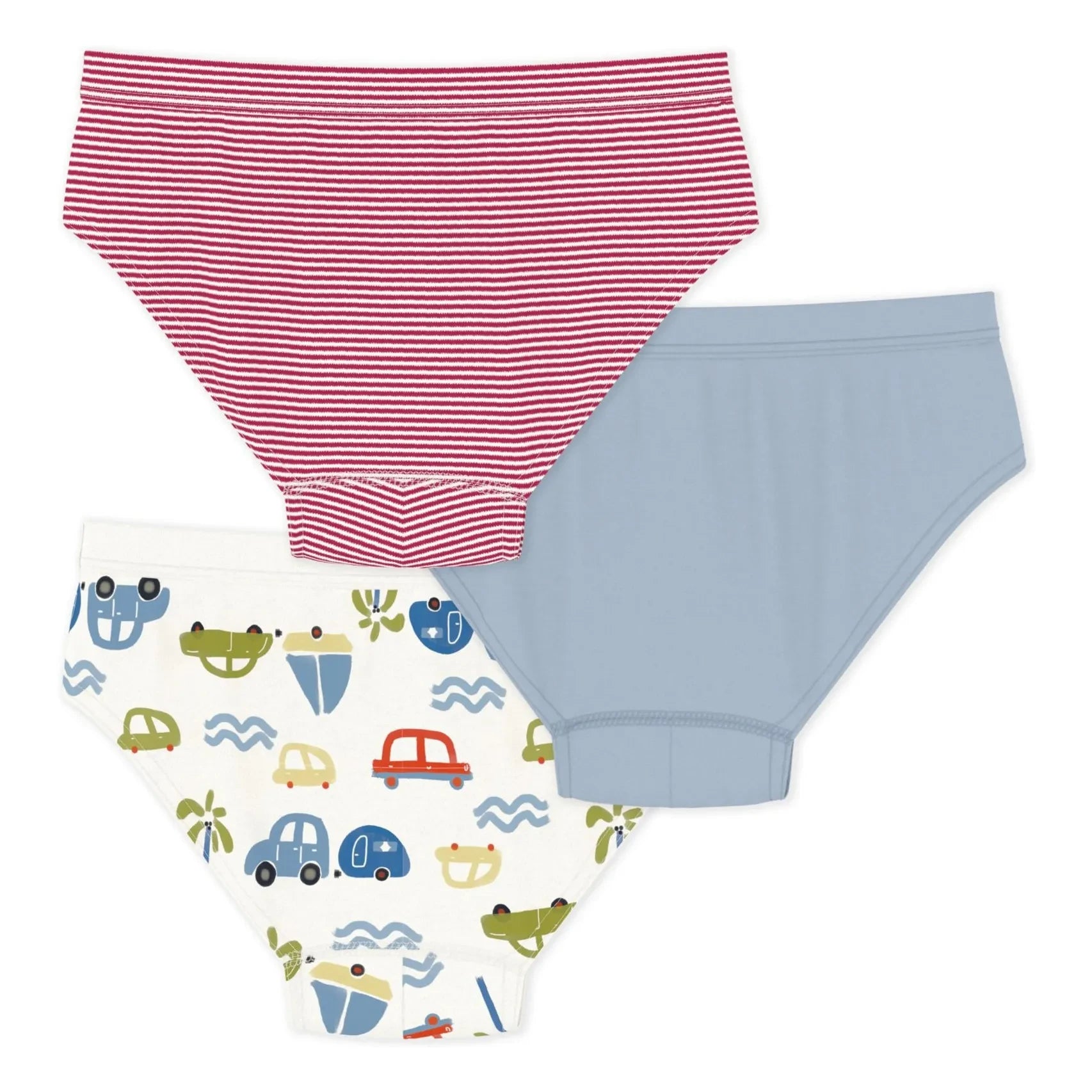 Petit Bateau - 3'lü Araba Desenli Erkek Slip Külot | Beyaz