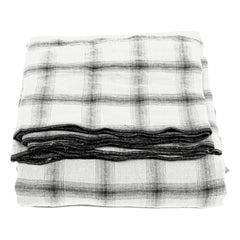 Le Monde Sauvage - Highlands Checked Washed Linen Tablecloth | White