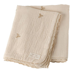 Gentil Coquelicot - Embroidered Clover Cotton Muslin Blanket
