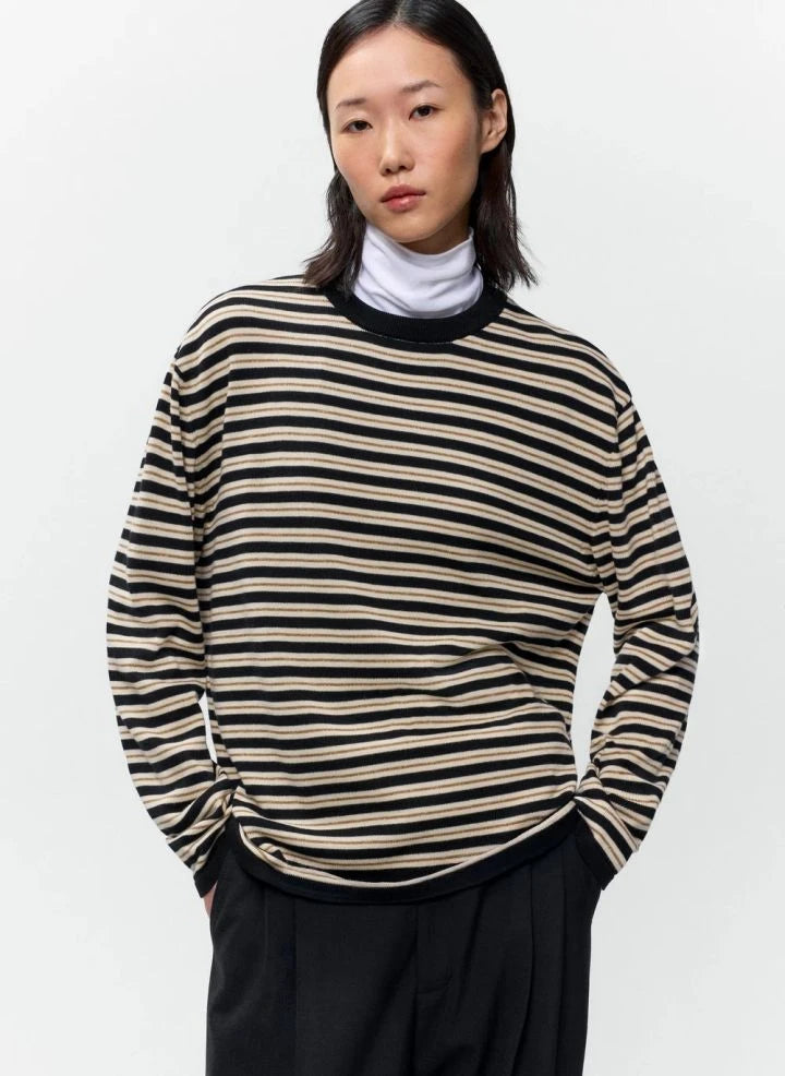 Cordera - Striped Organic Cotton T-Shirt | Black