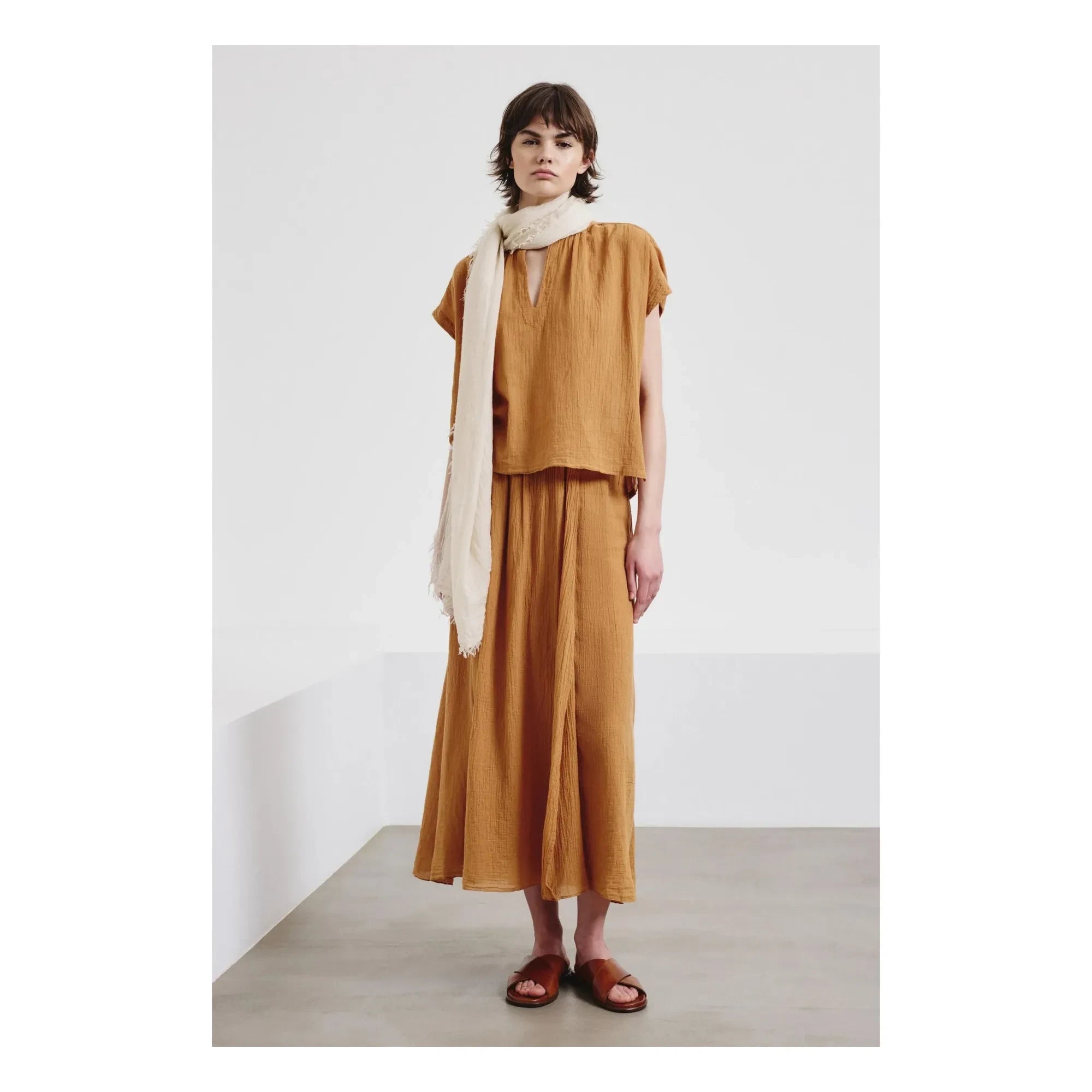 Pomandère - Organic Cotton Muslin Skirt | Apricot