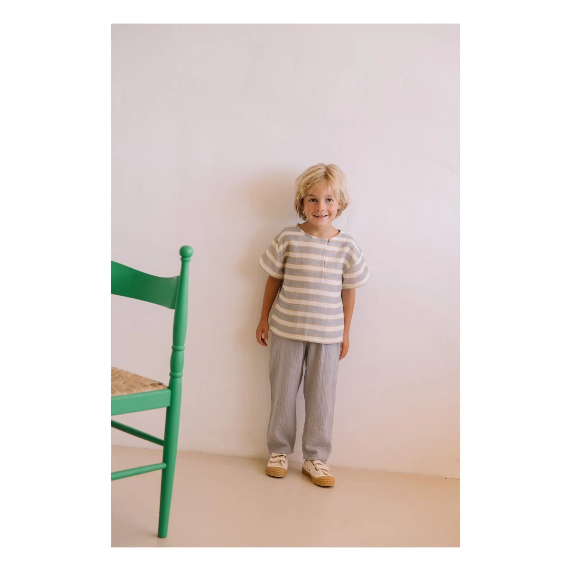 Studio Bohème - Orso Striped Organic Cotton Gauze T-Shirt | Light Blue