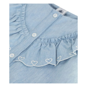 Petit Bateau - Ruffled Blouse Chambray Organic Cotton | Light Blue