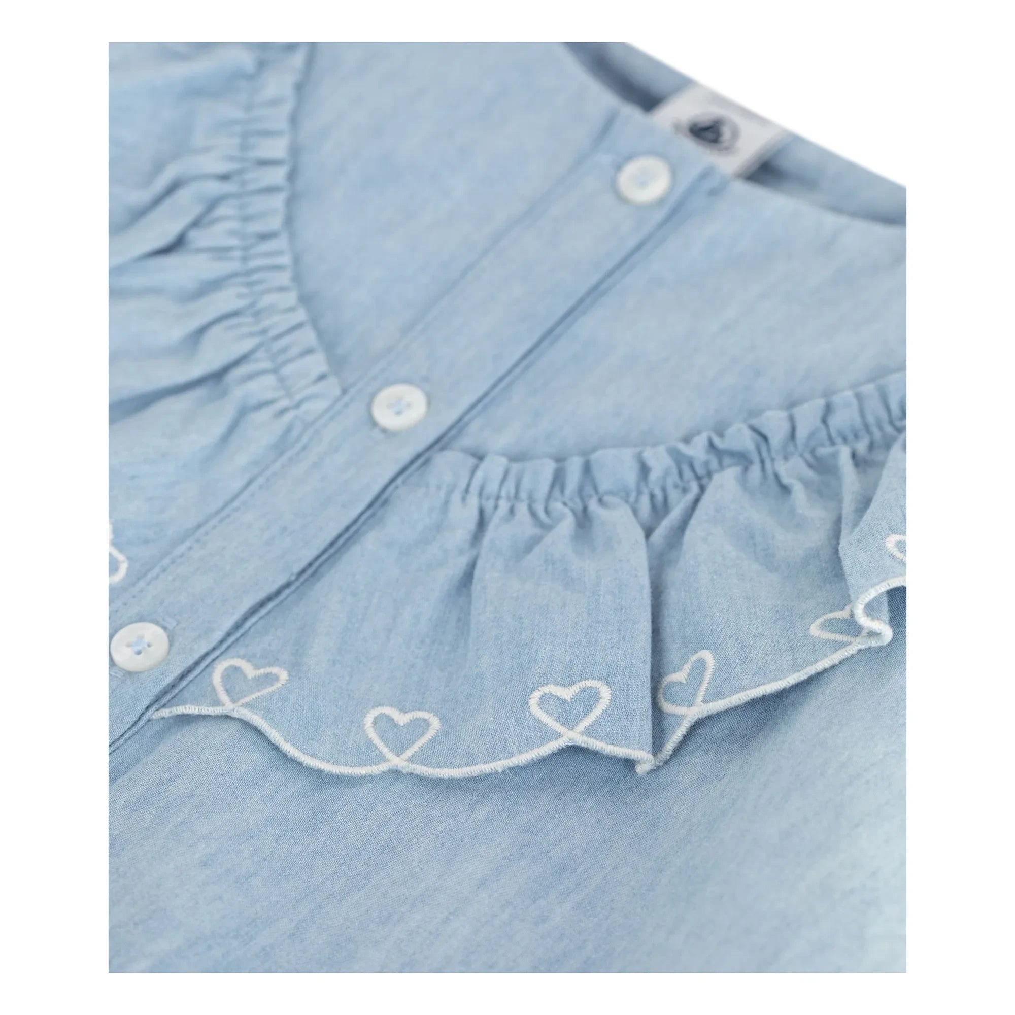 Petit Bateau - Ruffled Blouse Chambray Organic Cotton | Light Blue