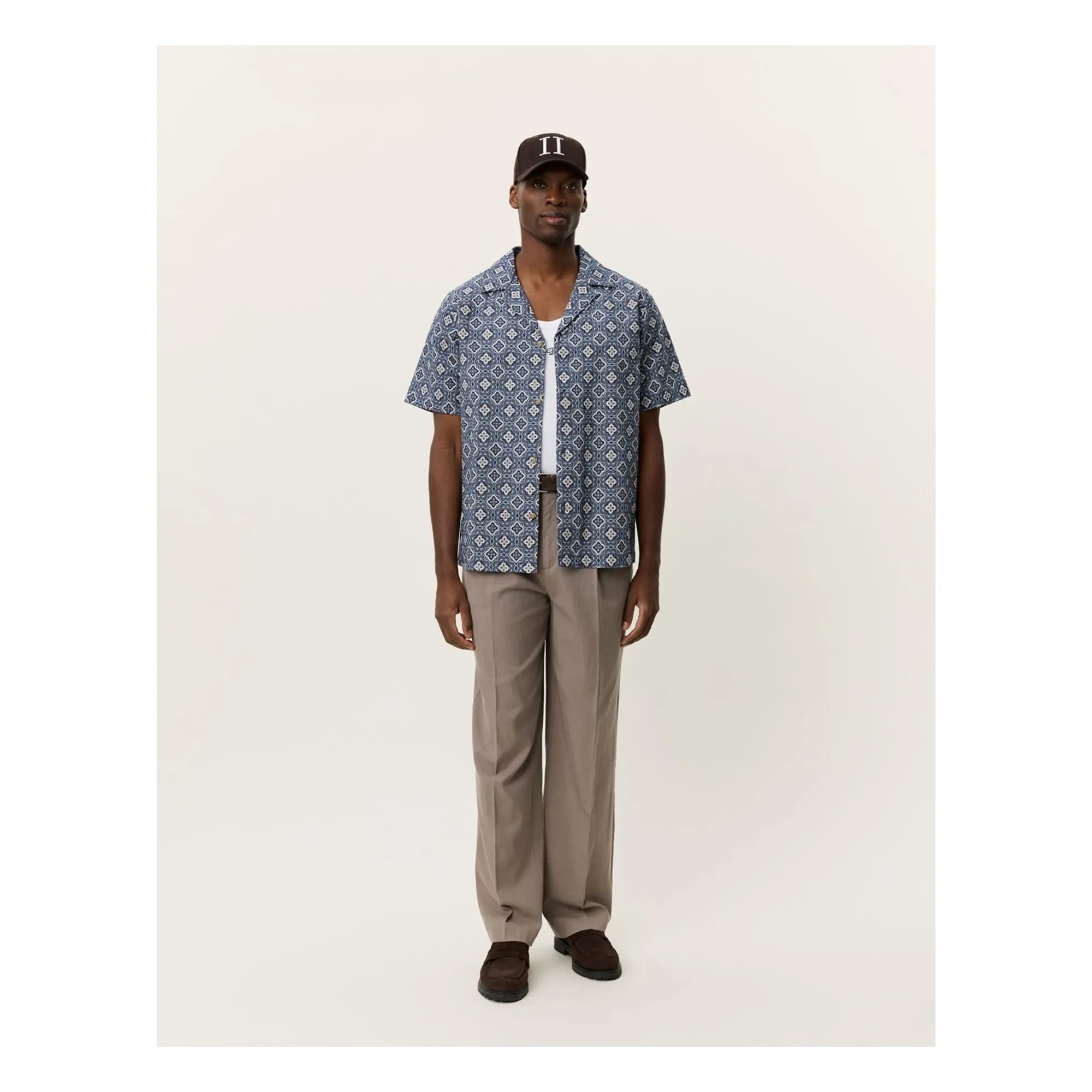 Les Deux - Lukas Arabesque Organic Cotton Short Sleeve Shirt | Blue