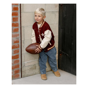 Rylee + Cru - Velvet Varsity Bomber Jacket | Burgundy