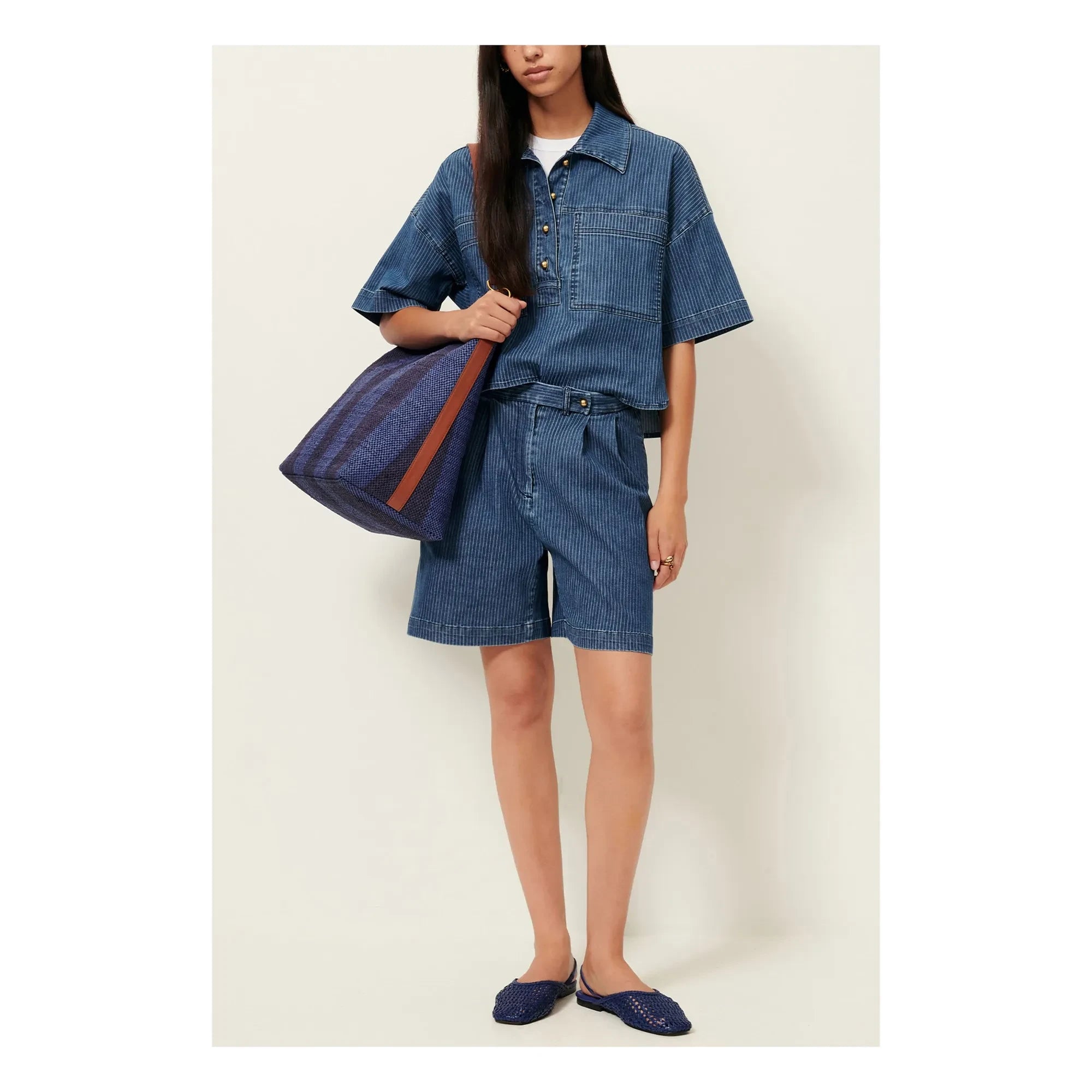 Sessùn - Santa Port Cotton Striped Shorts | Navy Blue
