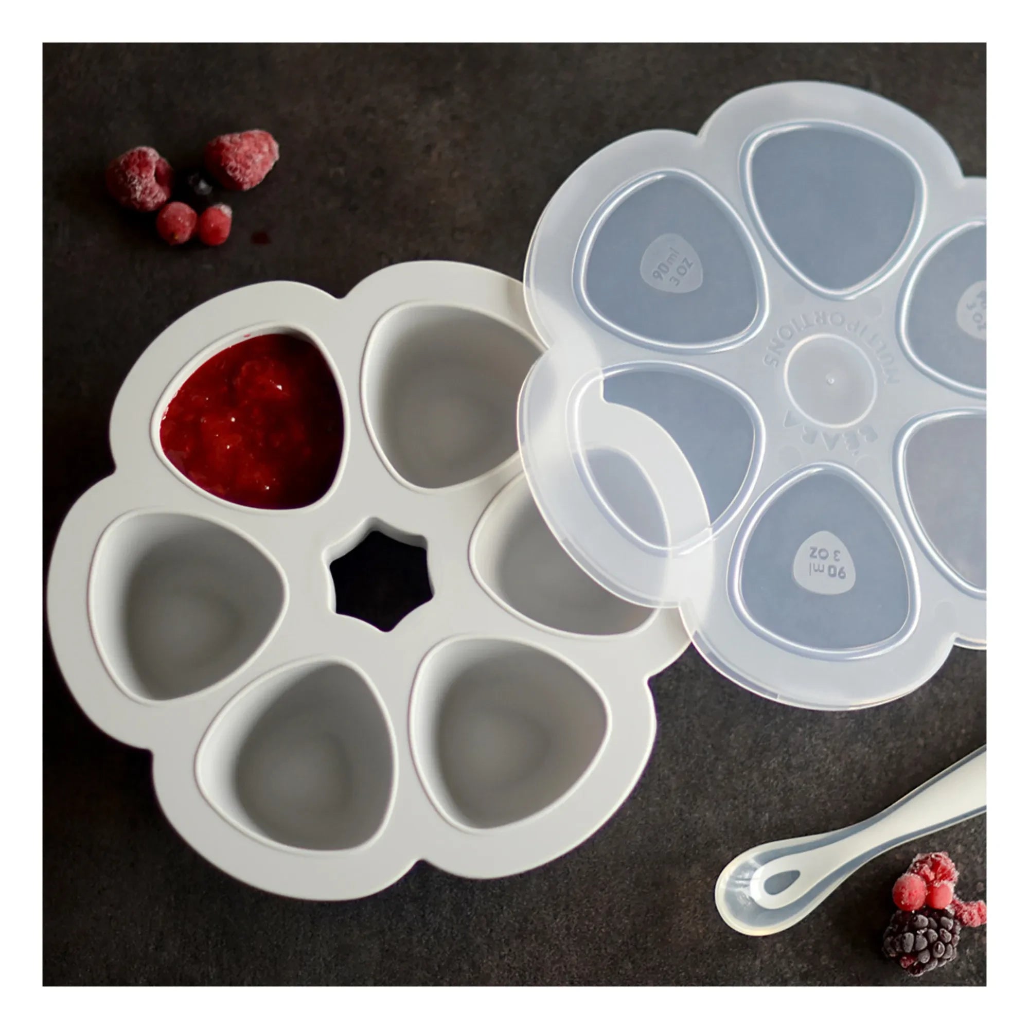 Béaba - Silicone Baby Food Mold - 6 x 90 ml | Light Gray