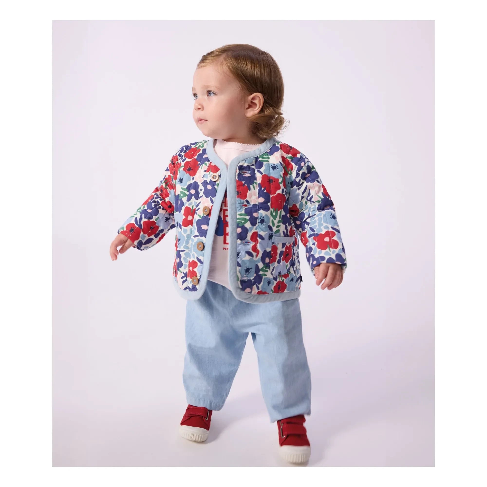 Petit Bateau - Organik Pamuk Fleurie Kapitone Ceket | Mavi