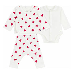 Petit Bateau - 2-Piece Body and Pajama Set Organic Cotton Hearts | White