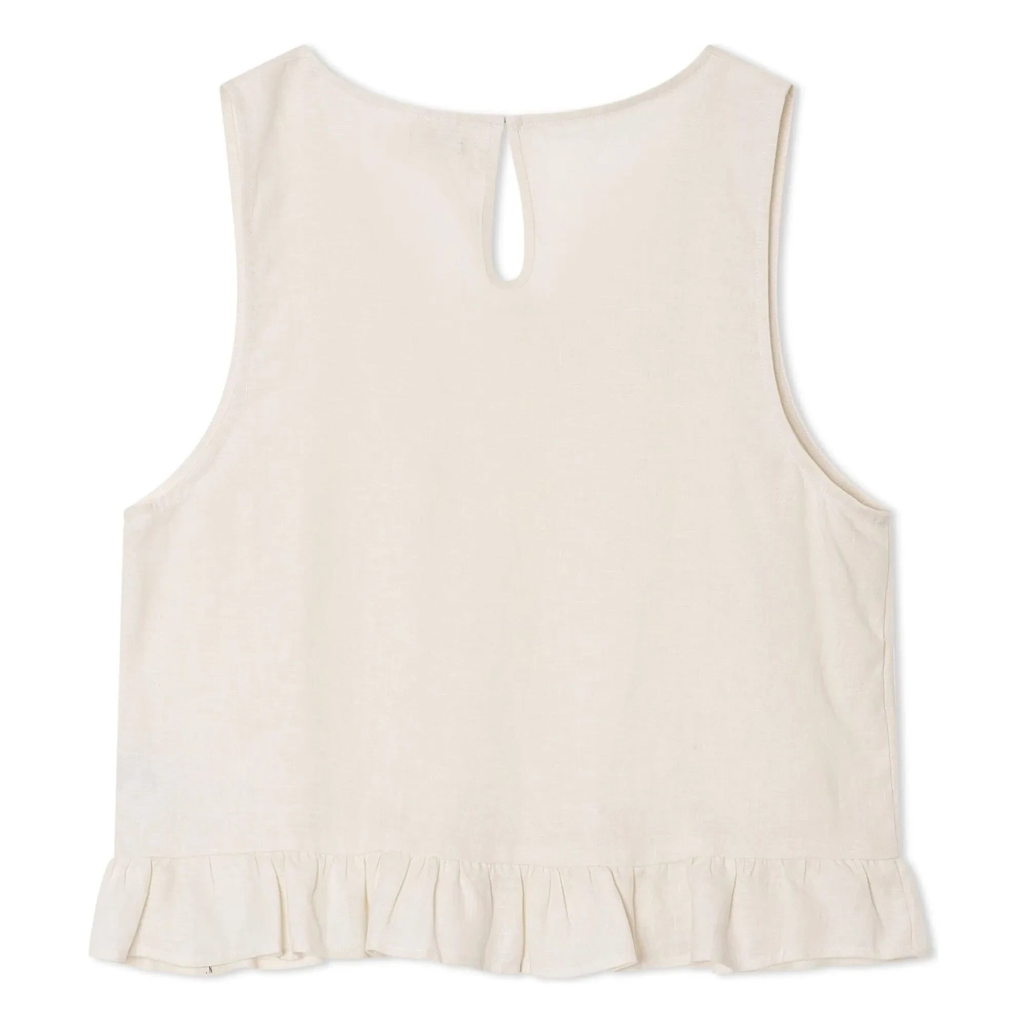 Matona - Gathered Linen Top | White