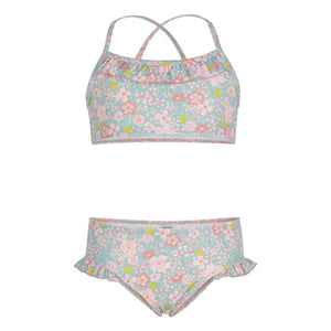Petit Bateau - 2 Piece Swimsuit with Floral Ruffles | Grey Blue
