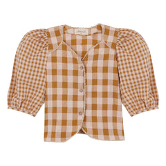 birinit - Vichy organic cotton blouse | Caramel