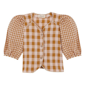 birinit - Vichy organic cotton blouse | Caramel
