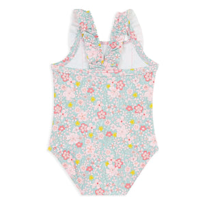 Petit Bateau - Floral Patterned Ruffled Baby Swimsuit | Turquoise