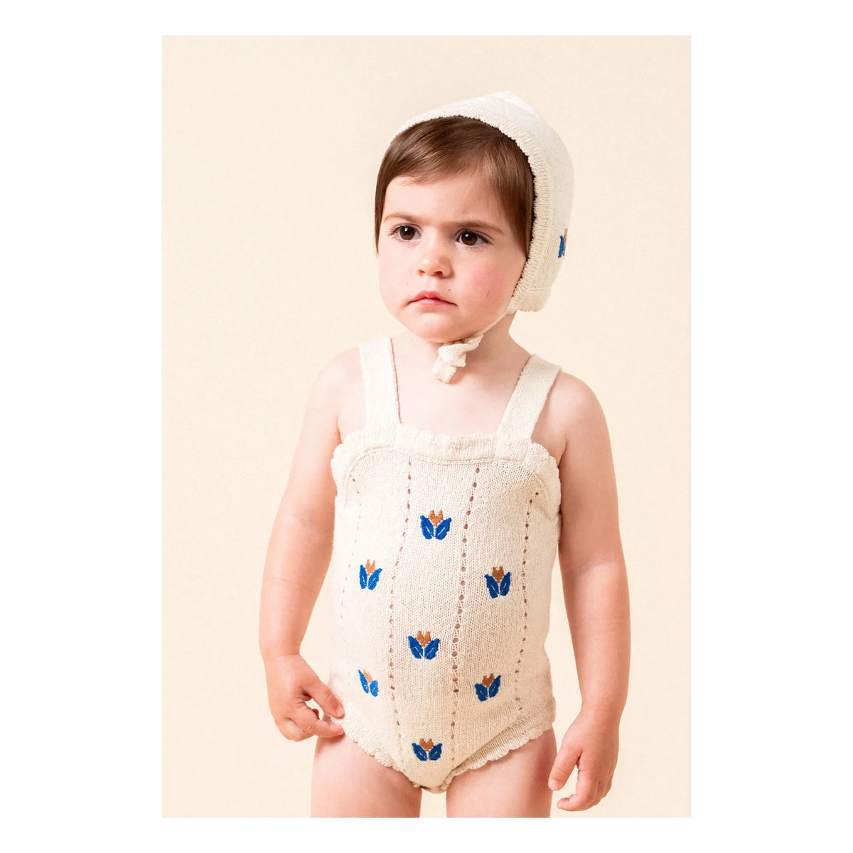 birinit - Floral Embroidered Fine Knit Beguin | Ivory