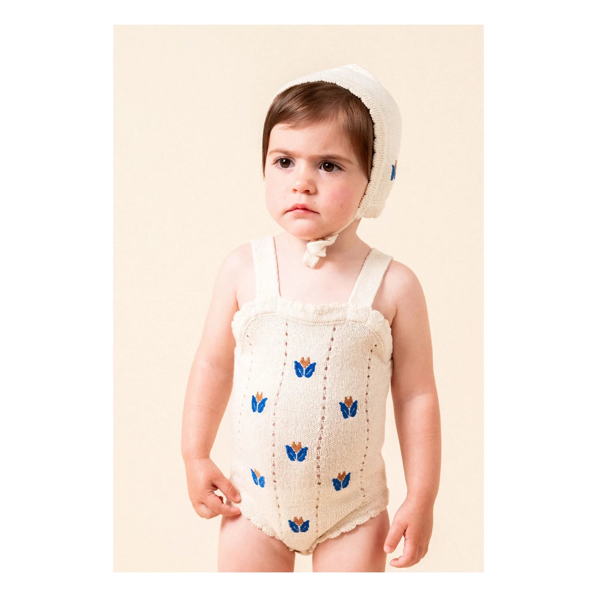 birinit - Floral Embroidered Fine Knit Beguin | Ivory