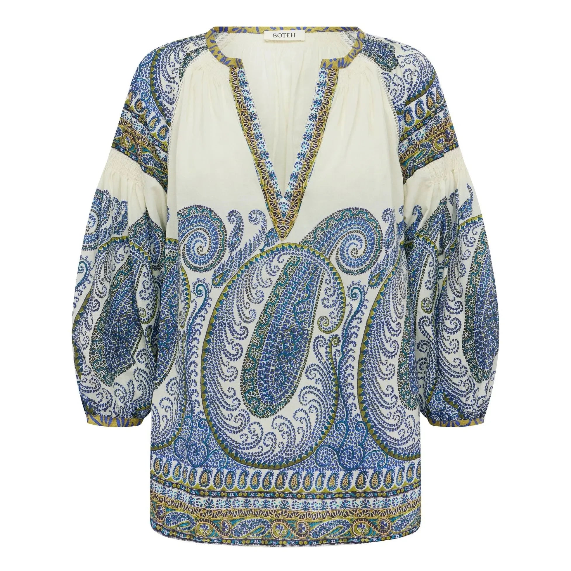 Boteh - Arcadia Cotton Gathered Blouse | Lapis Lazuli