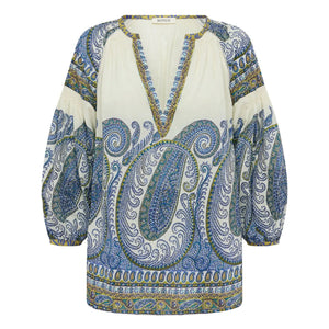 Boteh - Arcadia Cotton Gathered Blouse | Lapis Lazuli