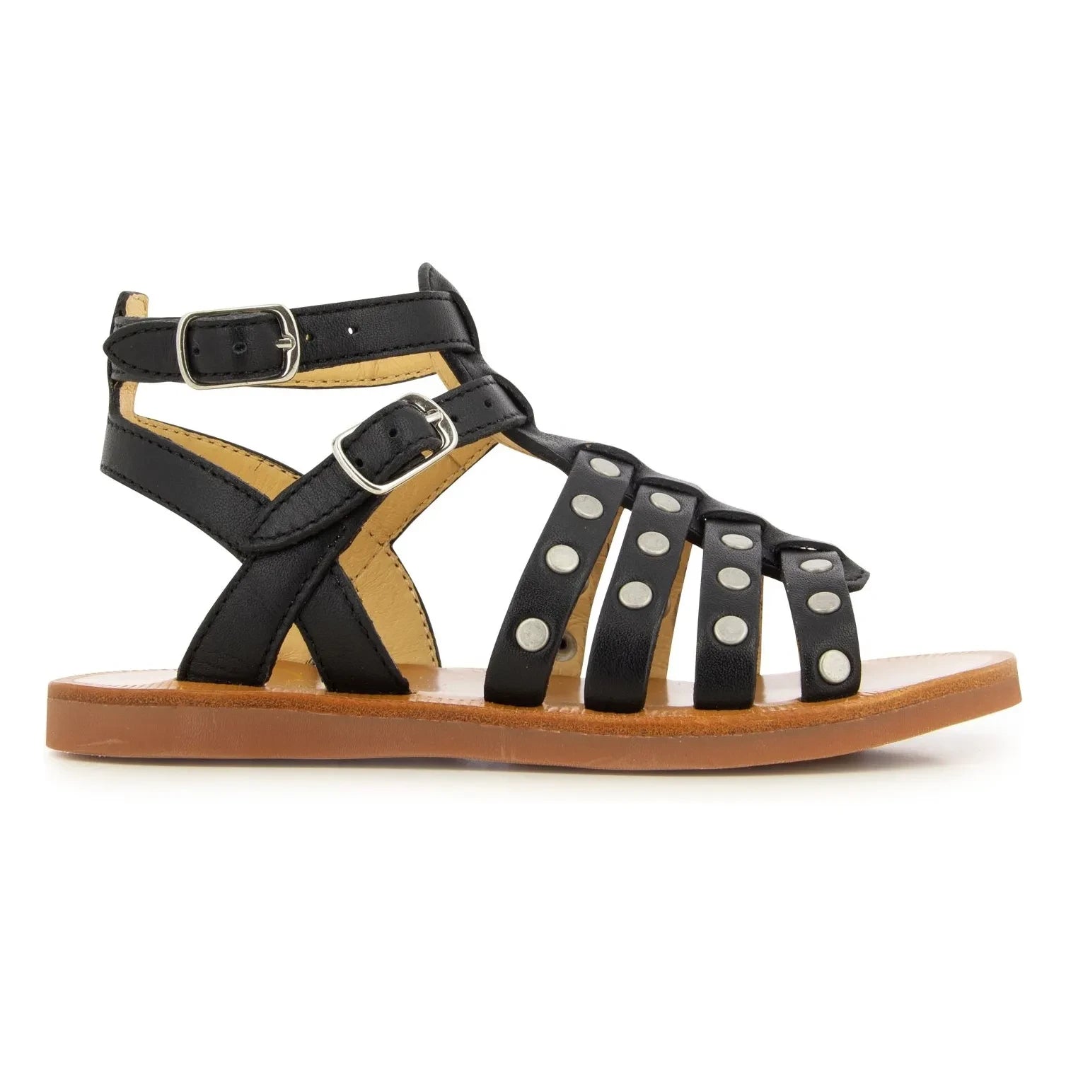 Pom d'Api - Studded Placket Sandals | Matte Black