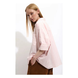 BELLEPIECE - Carmela Cotton Striped Blouse | Pink