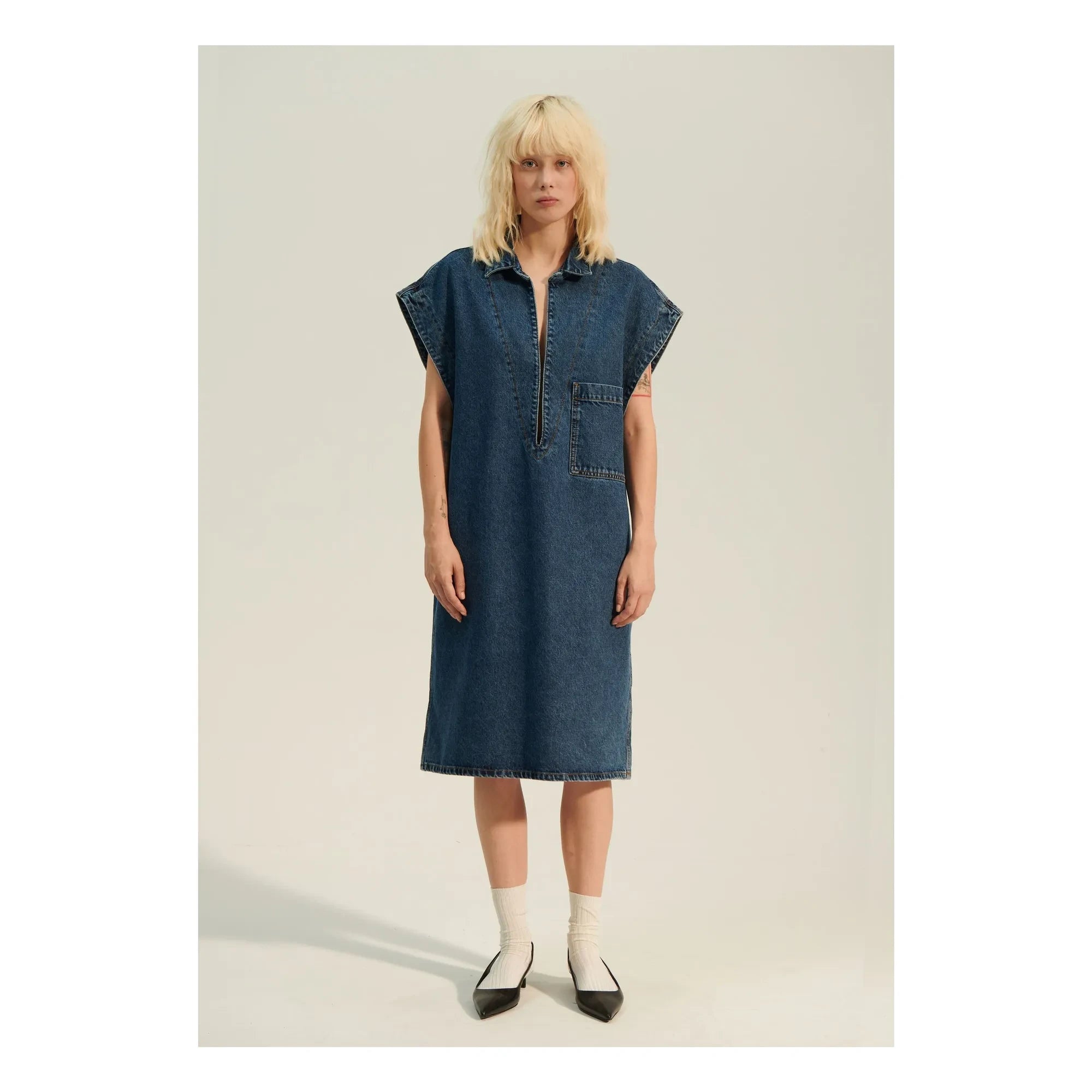 BELLEPIECE - Zafra Denim Elbise | Koyu Mavi