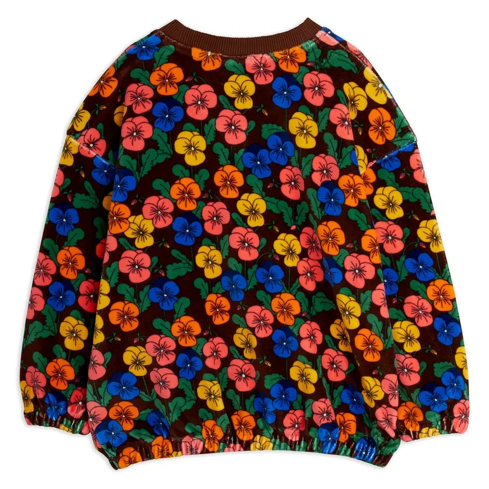 Mini Rodini - Organik pamuk çiçek desenli sweatshirt | Siyah