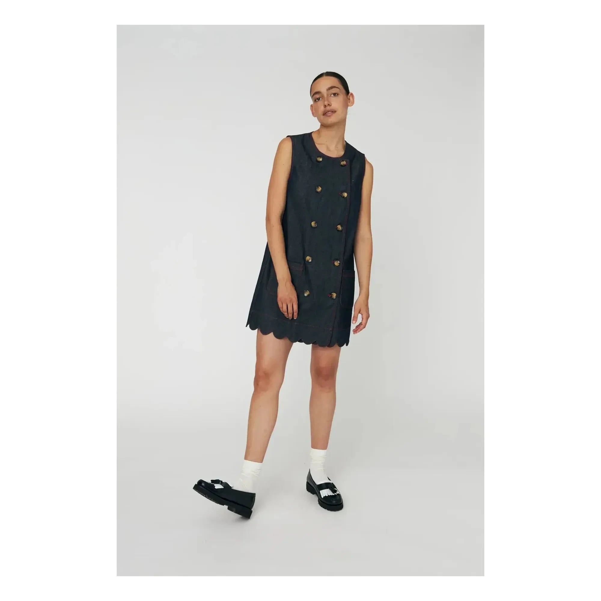 Stella Nova - Scallop Cotton Dress | Dark Blue
