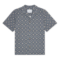Les Deux - Lukas Arabesque Organic Cotton Short Sleeve Shirt | Blue