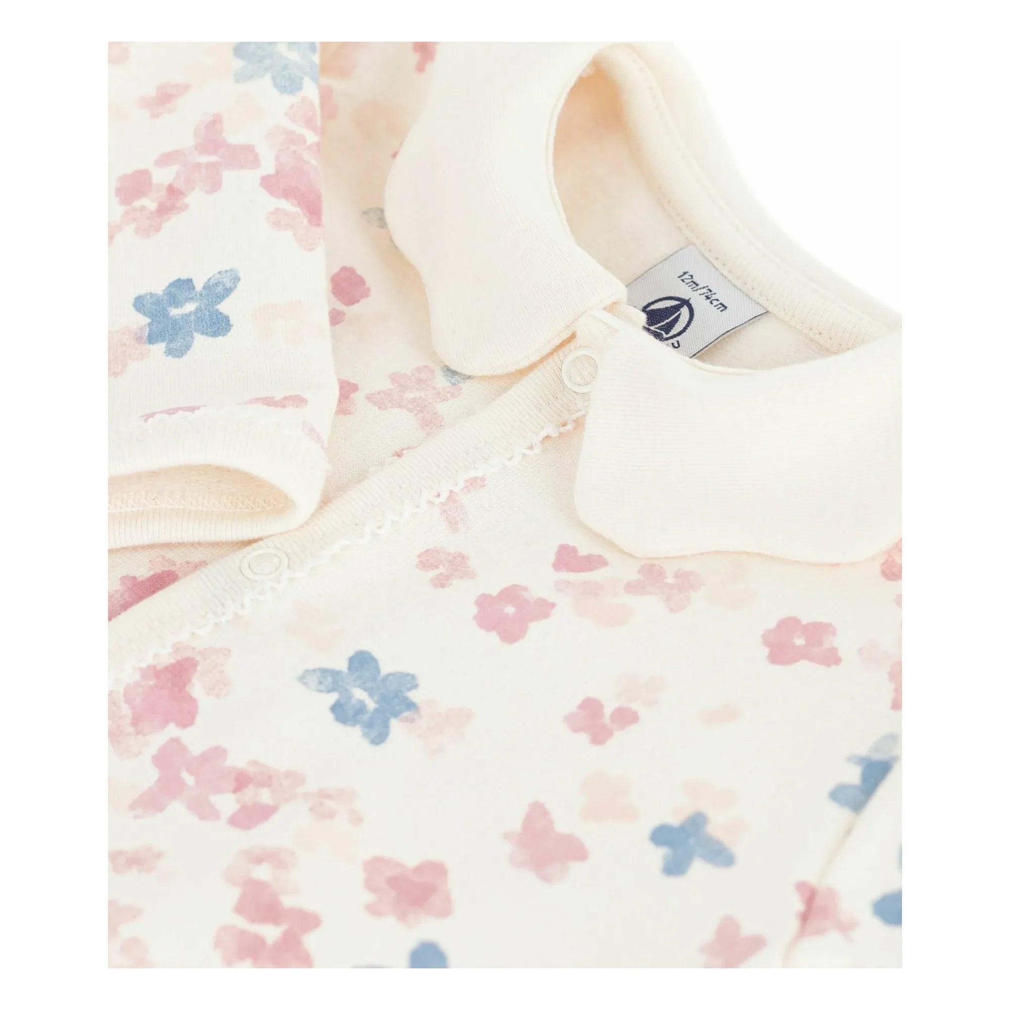 Petit Bateau - Floral Patterned Collar Dors Bien Pajamas Organic Cotton | Ecru