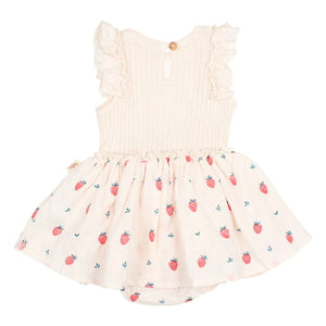 Búho - Gathered Romper Dress Strawberry Organic Cotton | Lychee Pink