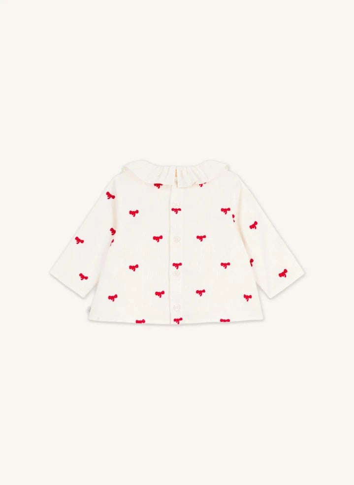 Petit Bateau - Organik Pamuklu Kadife Düğümlü Bluz | Ekru