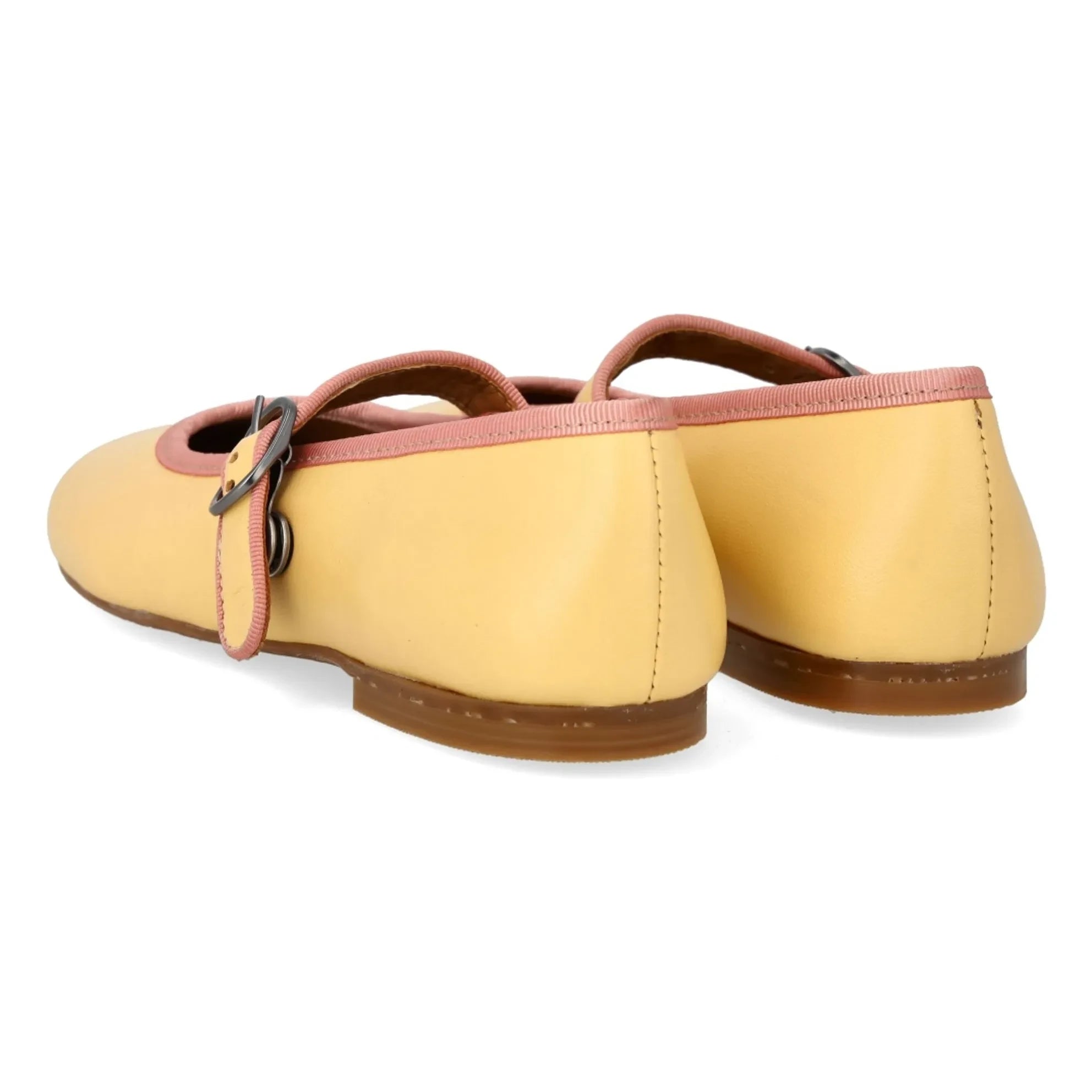Angulus - Contrast Striped Mary Jane Flats | Light Yellow