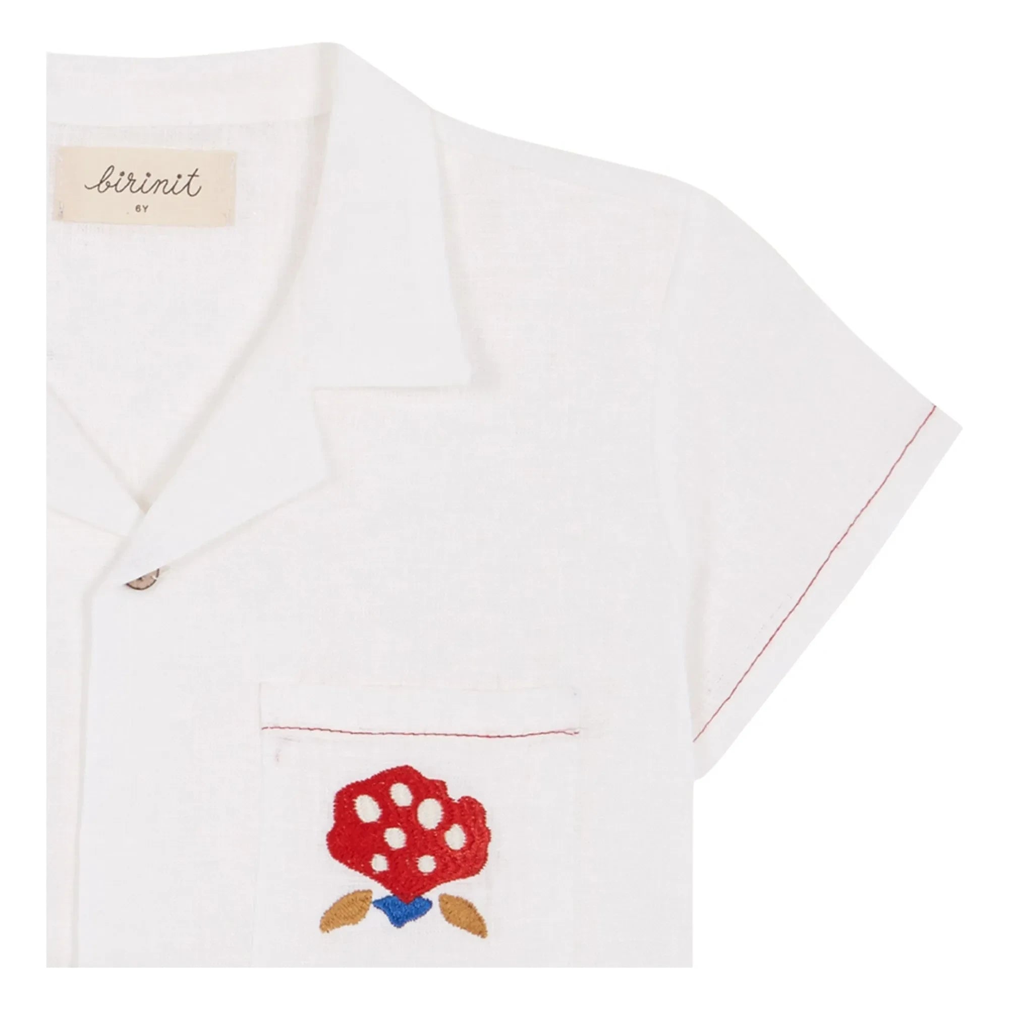 birinit - Linen shirt with embroidered pockets | White