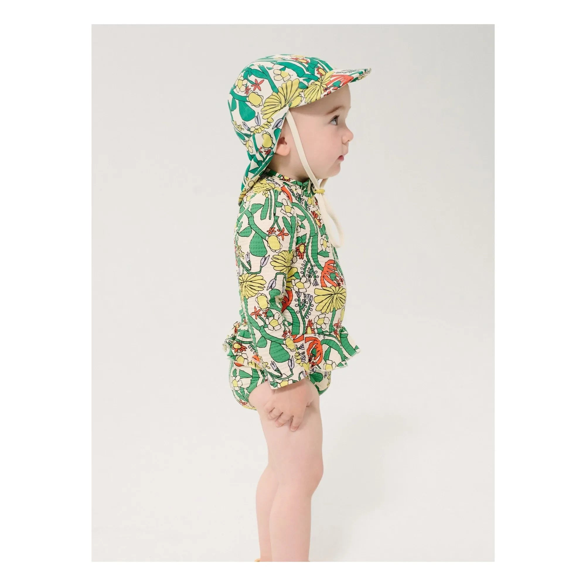 Bobo Choses - Long Sleeve Swimsuit with Floral Pattern Made from Recycled Fiber | Ecru