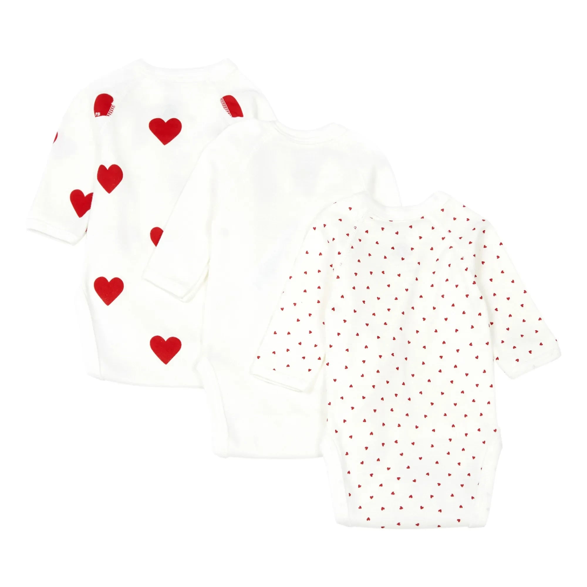 Petit Bateau - Pack of 3 Heart Cross-Strap Organic Cotton Rompers | Red