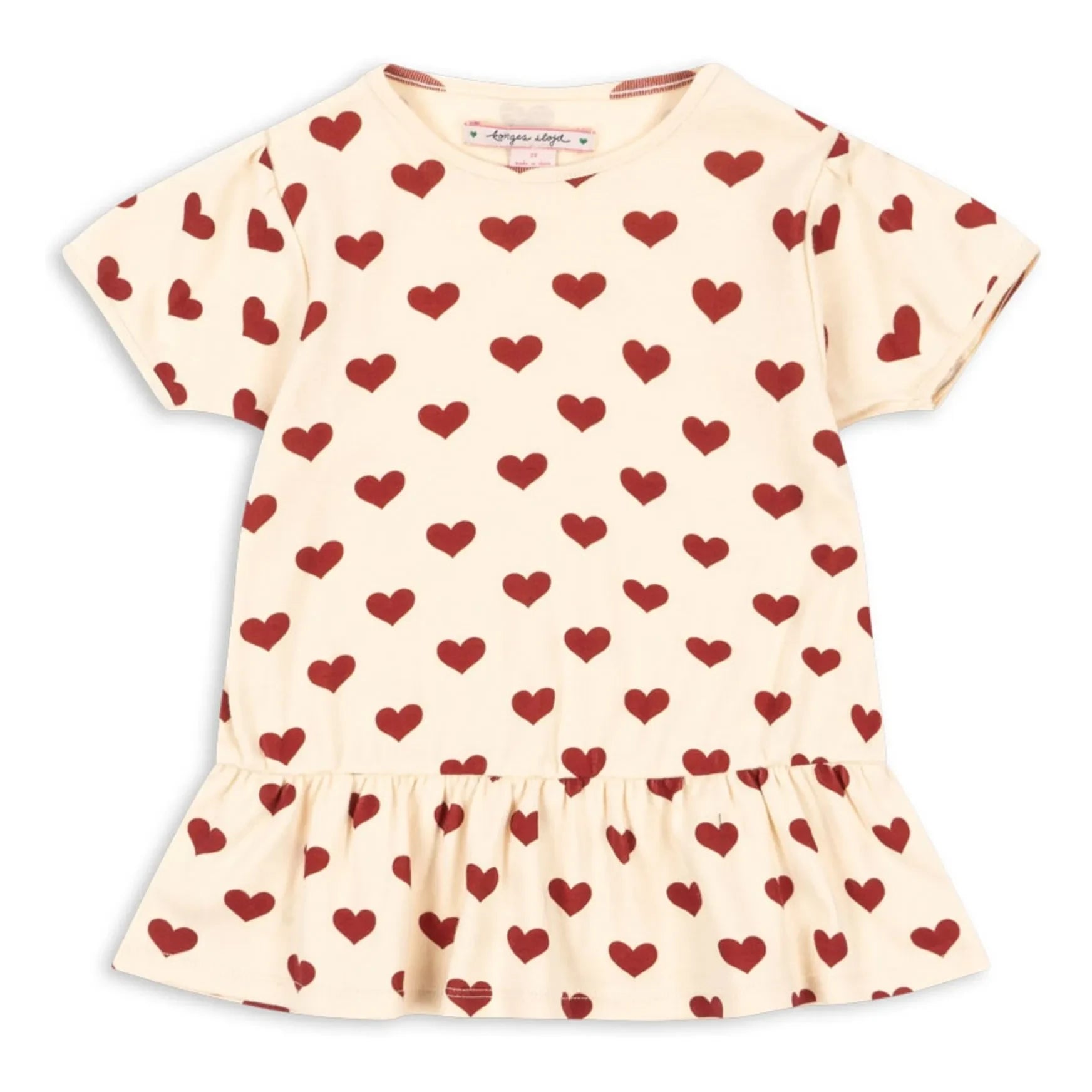 Konges Sløjd - Organic Cotton Basic Ruffled Hearts T-Shirt | Beige