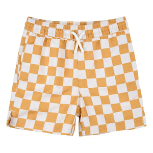 Petit Lem - Recycled Fiber Tile Print Swim Shorts | Yellow