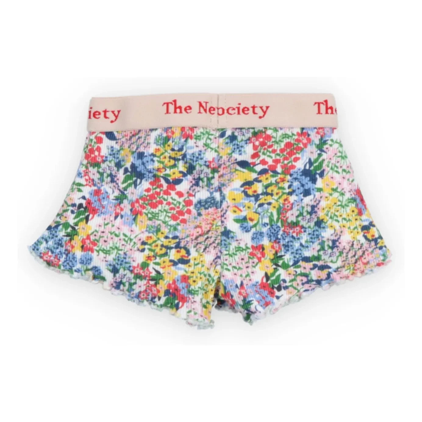 the new society - Verbena Floral Pattern Ribbed Baby Shorts | Blue