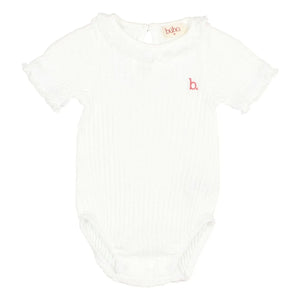 Búho - Ribbed Ruffled Organic Cotton Bodysuit | White