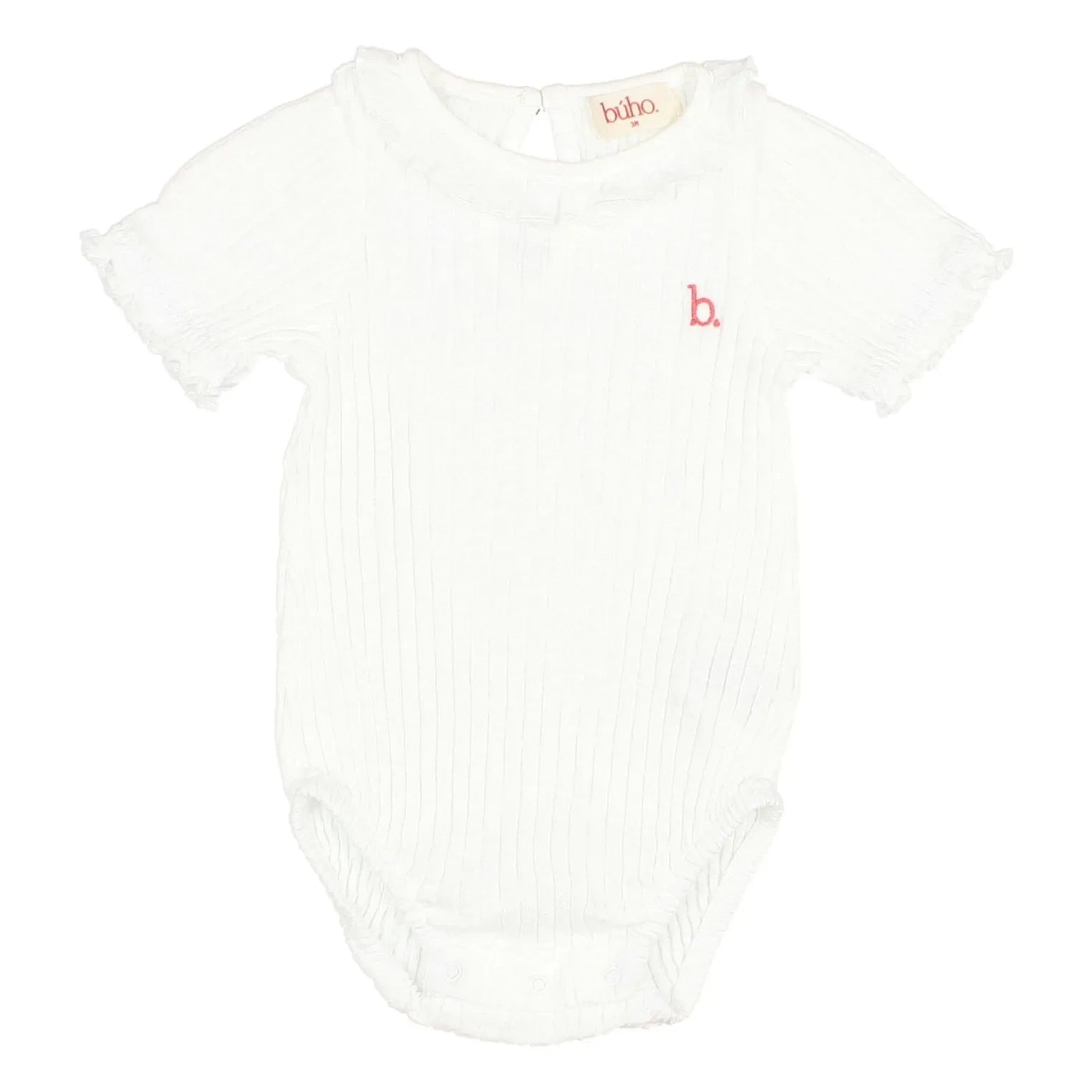 Búho - Ribbed Ruffled Organic Cotton Bodysuit | White