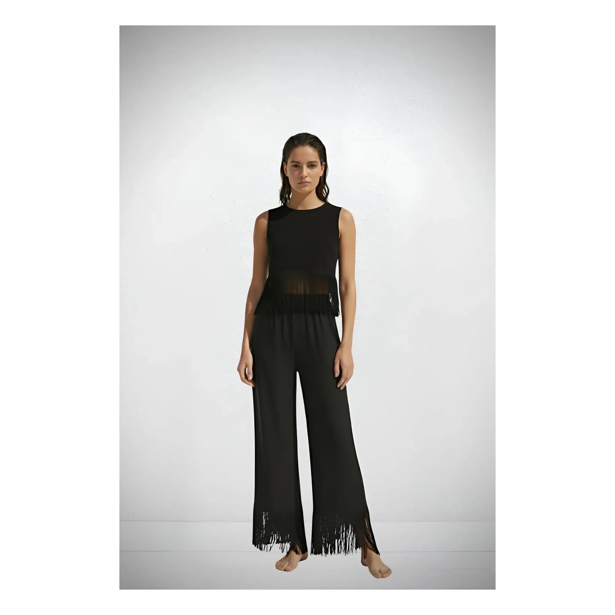 Vanessa Sposi - Linen Fringed Top | Black