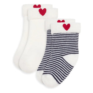Petit Bateau - Set of 2 Striped Socks | White