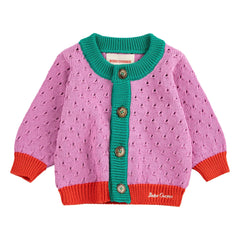 Bobo Choses - Organic Cotton Color Block Textured Cardigan | Purple