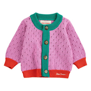 Bobo Choses - Organic Cotton Color Block Textured Cardigan | Purple