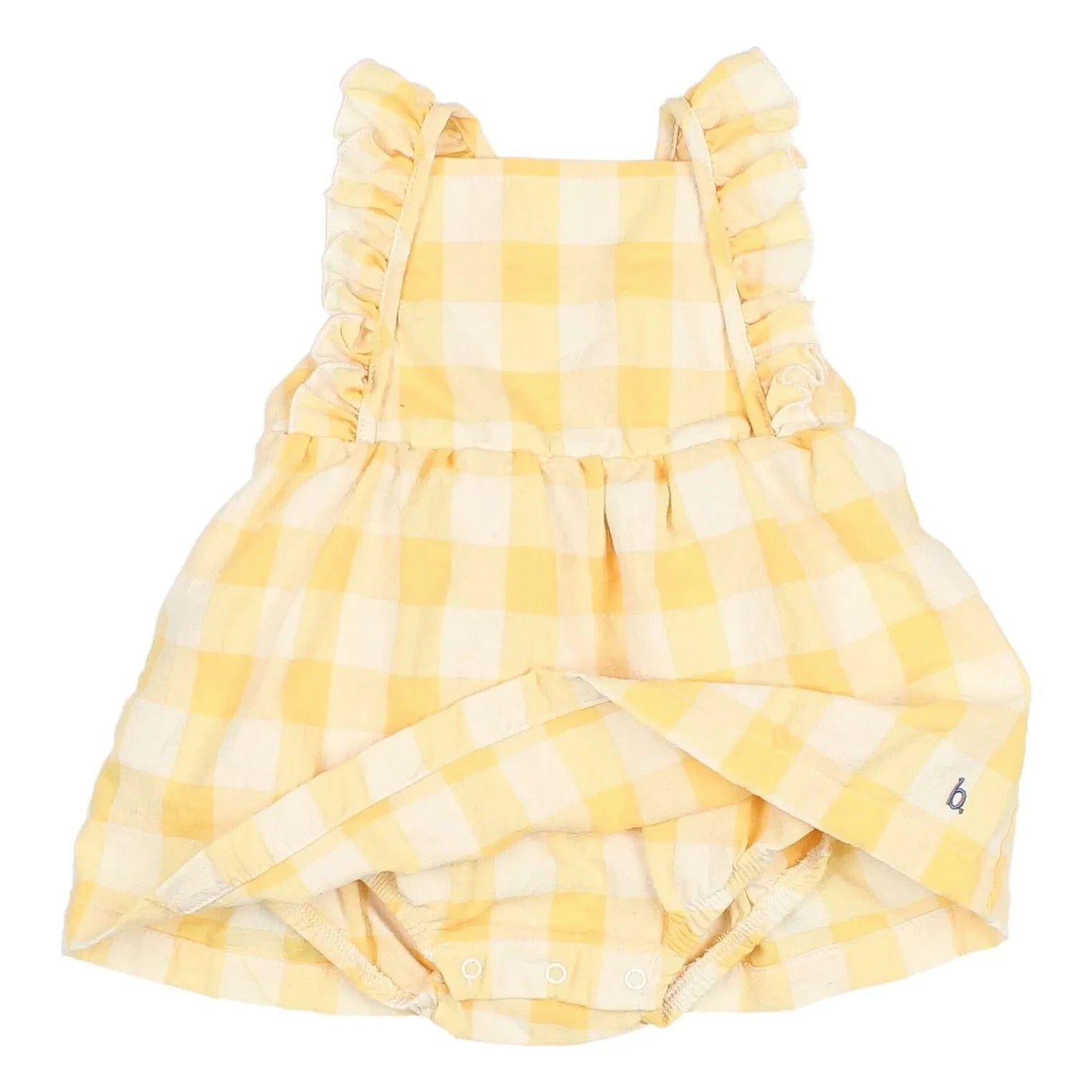 Búho - Gingham Ruffled Seersucker Organic Cotton Romper Dress | Yellow