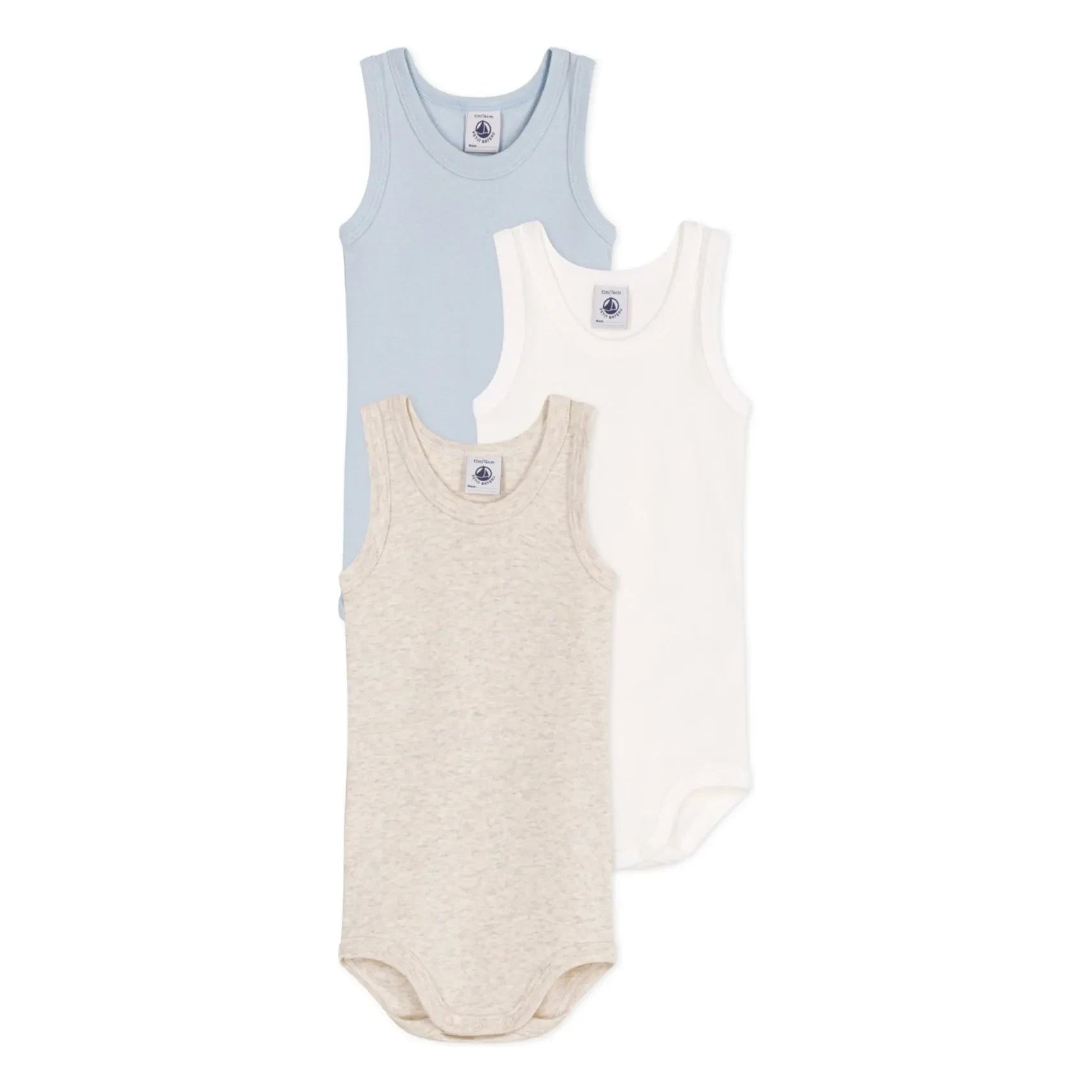 Petit Bateau - Set of 3 Plain Sleeveless Bodysuits | Blue