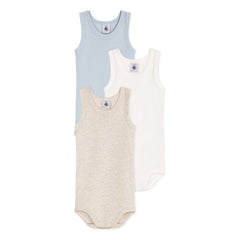 Petit Bateau - Set of 3 Plain Sleeveless Bodysuits | Blue
