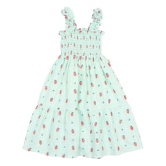 Búho - Organic Cotton Dress with Strawberry Ruffles | Mint Green